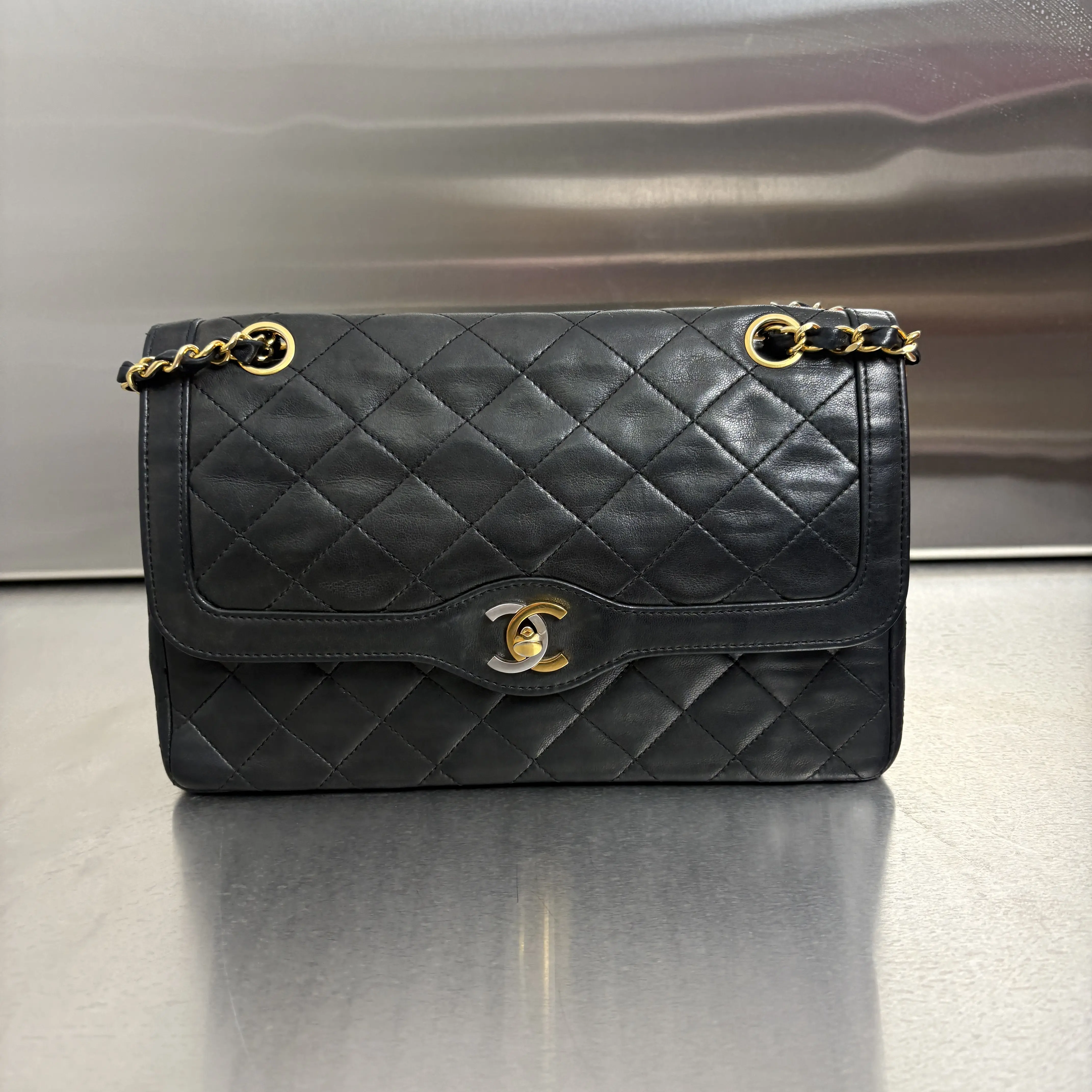 Pre-owned Calfskin Crossbody Bags Chanel Paris Limited Edition Two Tone Double Flap