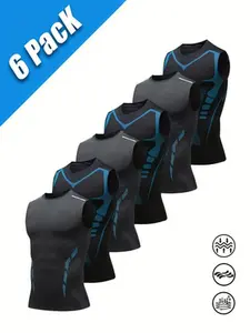 Set of 6 men's slimming athletic vests, available in multiple colors, sleeveless design, American-style training wear, featuring moisture-wicking, breathable, and quick-drying properties, suitable for fitness, outdoor hiking, yoga, etc.