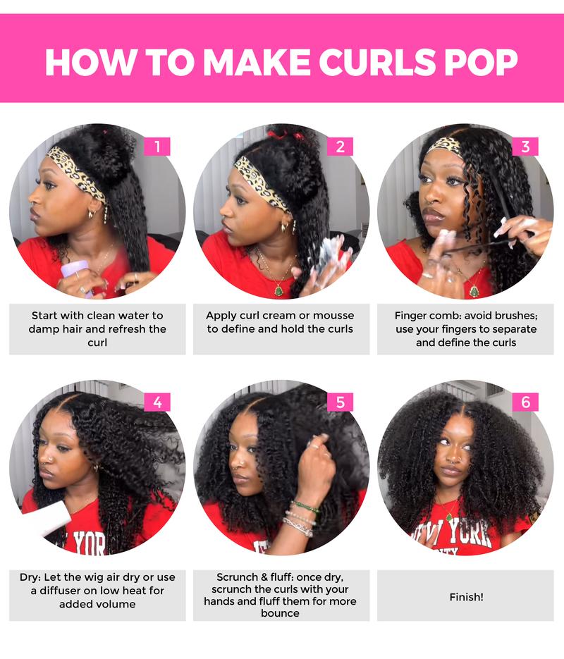 CurlyMe V part Wig Afro Kinky Curly Hair Glueless Wig Pre-plucked - Natural Black Outdoorfun