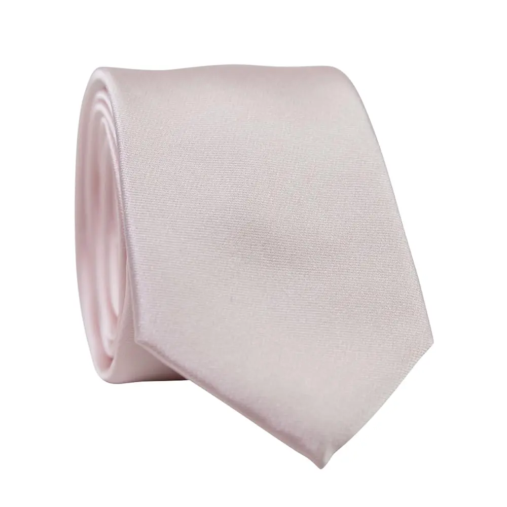 DAZI Men's Skinny Tie, Solid Satin Ties, 2.5" Wide Neckties, Solid Pure Color Formal Necktie (Blush)