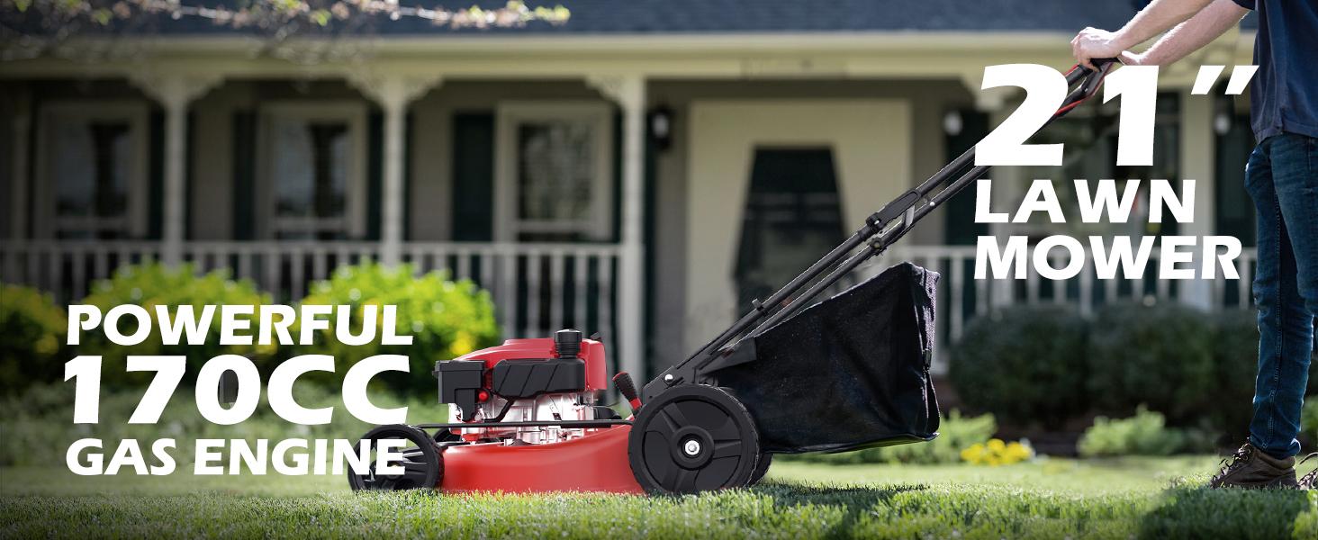 PowerSmart Self Propelled Gas Lawn Mower, 21-Inch with 170cc 4-Cycle OHV Engine 2-in-1 Rear-Wheel Drive Lawnmower with Bagging(V8721S)