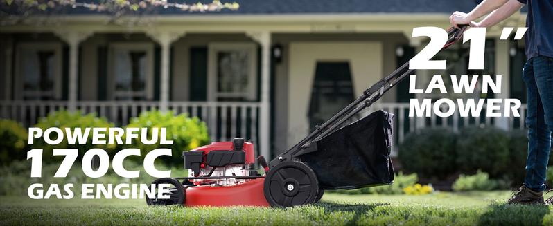PowerSmart Self Propelled Gas Lawn Mower, 21-Inch with 170cc 4-Cycle OHV Engine 2-in-1 Rear-Wheel Drive Lawnmower with Bagging(V8721S)