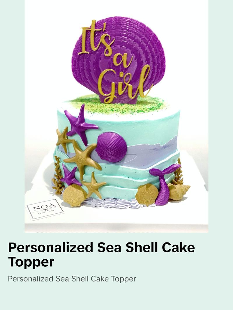 Custom Sea Shell Cake Topper Birthday Party Centerpiece Personalized Name or Any Text | Multiple colors available | Mermaid or Beach Themed