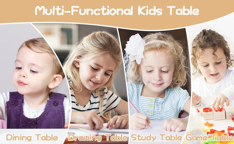 GARVEE Height Adjustable Toddler Table with Graffiti Desktop, Includes 2 Chairs and 12 Watercolor Pens, Ideal for Home Nursery Activities like Reading, Drawing, Playing, and Eating.