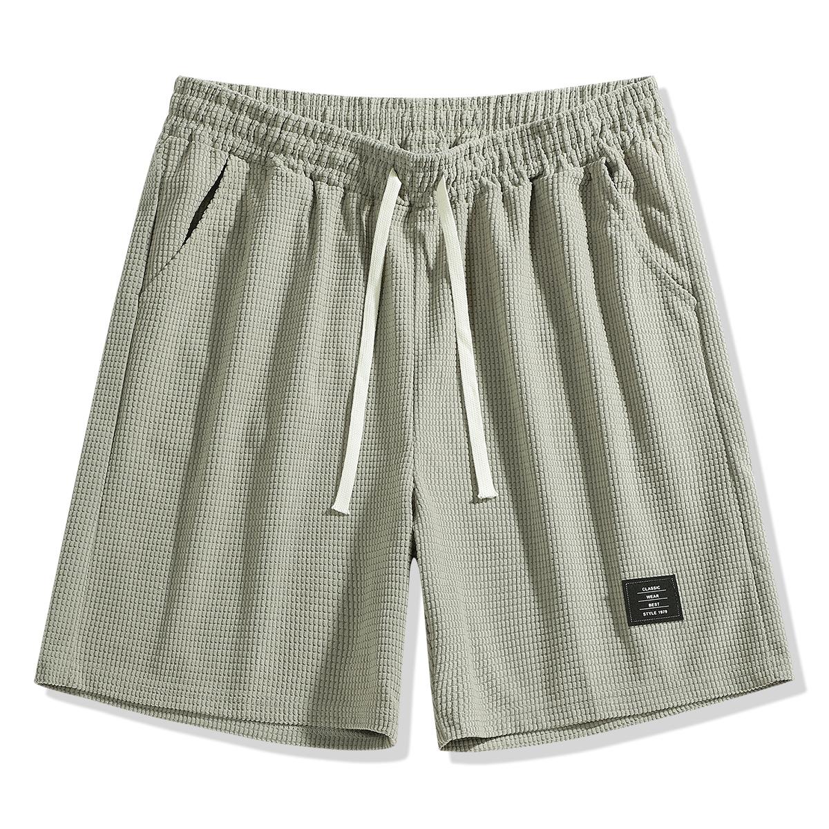 Men'S Lightweight Polyester Casual Shorts with Drawstring Waist - Breathable Textured Fabric, Pockets for Beach, Outdoor & Casual Attire -  Regular Fit, Adjustable Comfort | Simple Design | Durable Fabric