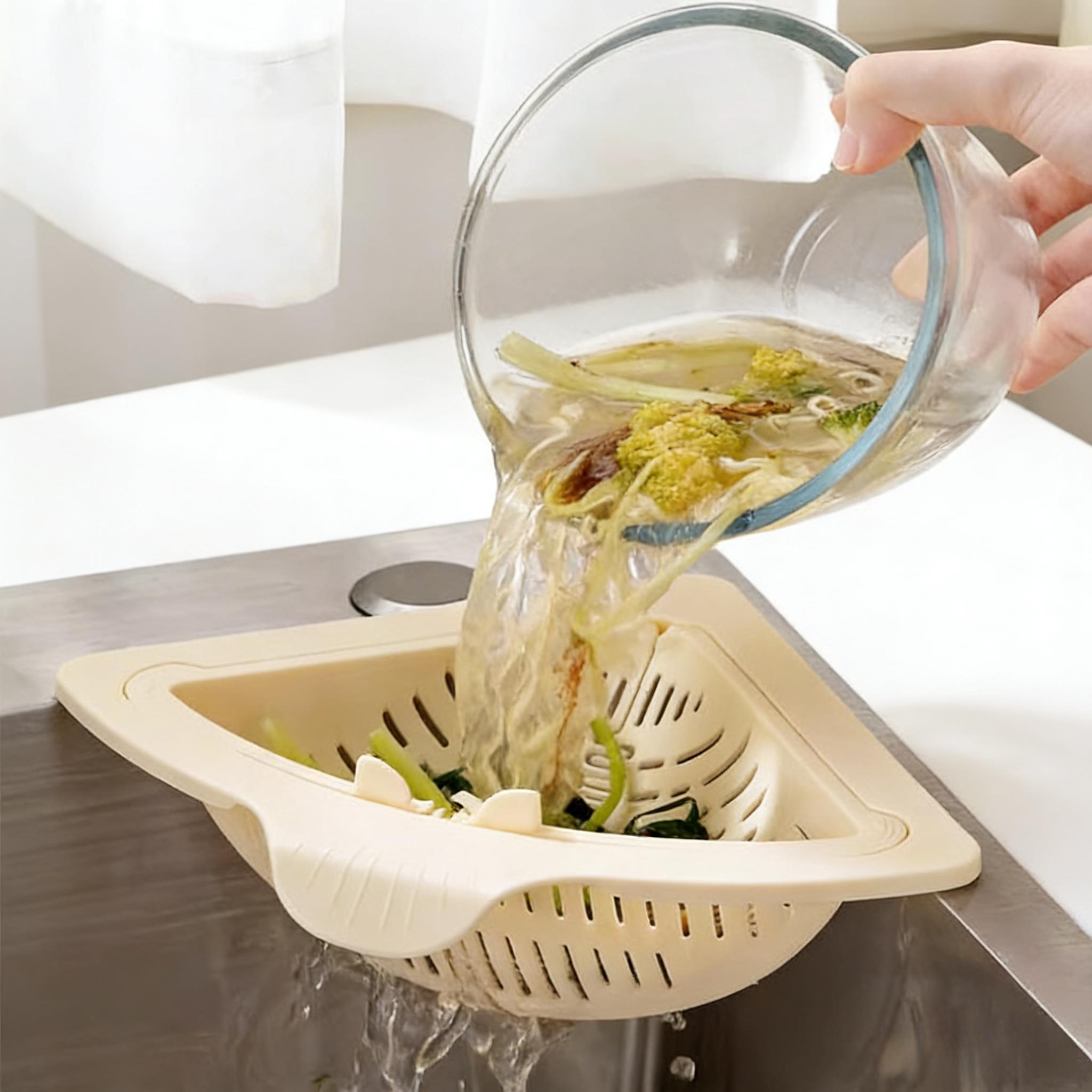 2pcs triangular magnetic sink drain baskets, food filter, drainage basket, household kitchen filter, easy to clean, easy to install