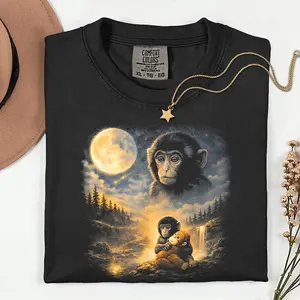 Punch Monkey Moon Shirt, Vintage Moon Animals Tee, 90s Retro Animal Graphic Tee, Monkey Mom Gift - scs16905