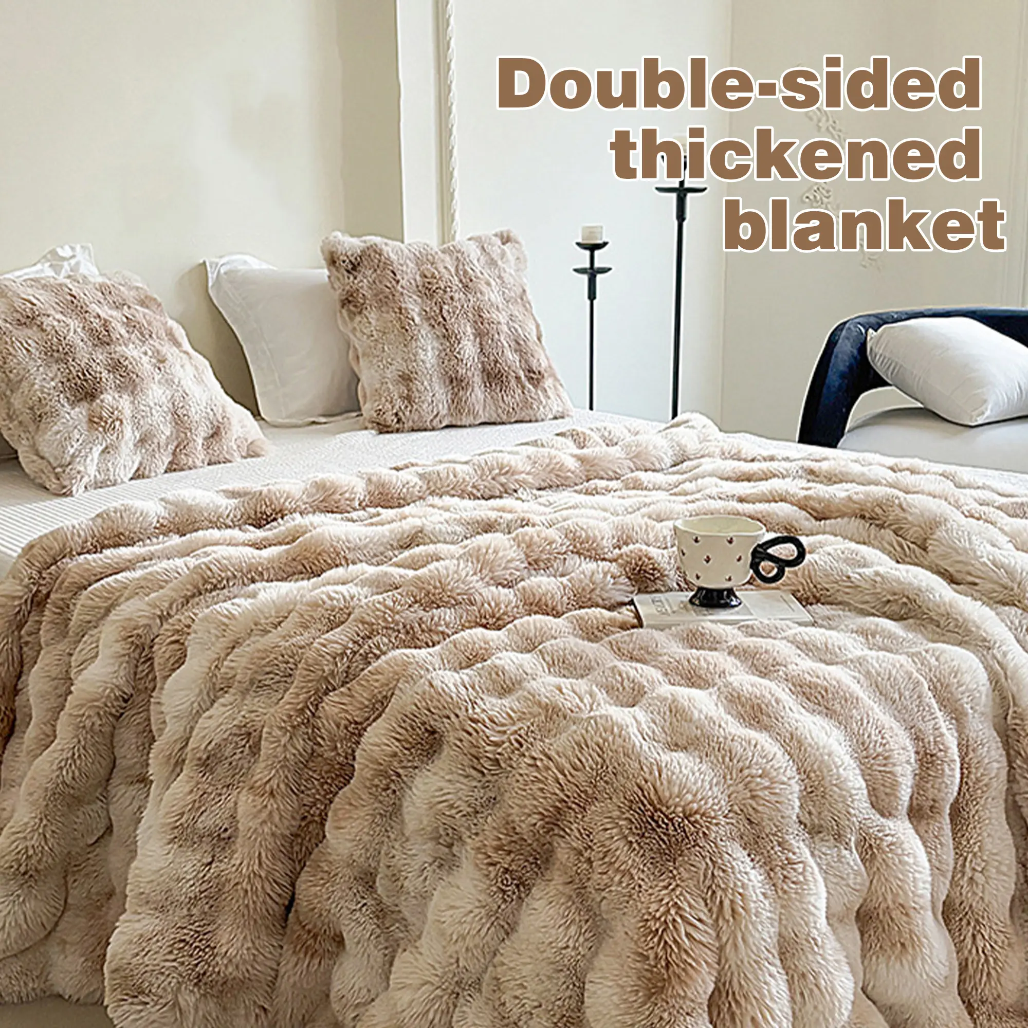 1 Count Soft Faux Fur Throw Blanket Solid Reversible Shaggy Blanket machine washable in cold water gentle cycle, Plush Thick Fluffy Blankets Throws for Bed Couch Sofa Office Camping