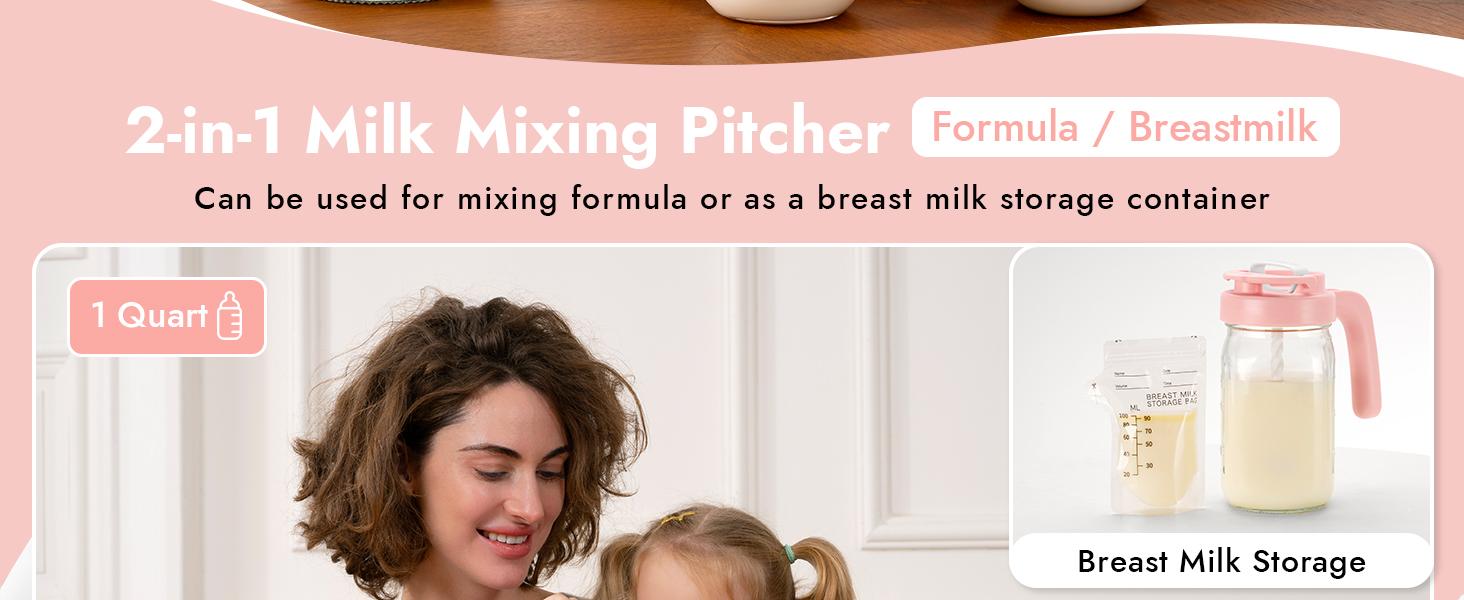 Papablic Glass Formula Mixing Pitcher | BPA-Free Breastmilk Storage & Mixer | 32Oz Wide Mouth, Locking Spout | Last Stock!