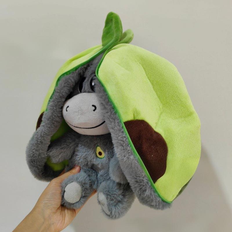 Baby Strawberry Donkey Plush Toy Stuffed Creative Into Fruit Transform Breathing Donkey Sleeping Doll 30cm for Kid Birthday Gift