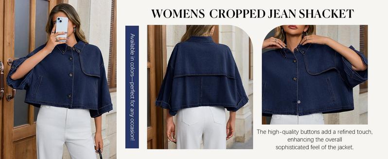 Imily Bela Womens Cropped Denim Jackets Casual Button Down Jean Shirt Shacket Loose 3/4 Sleeve Coat with Pockets Imily Bela Womens Cropped Denim Jackets Casual Button Down Jean Shirt Shacket Loose 3/4 Sleeve Coat with Pockets