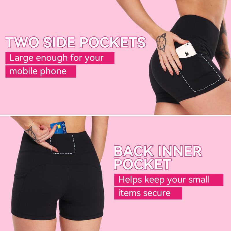 Showitty 3 Pack Biker Shorts Women with Pockets - 5" High Waisted Workout Shorts for Gym Yoga