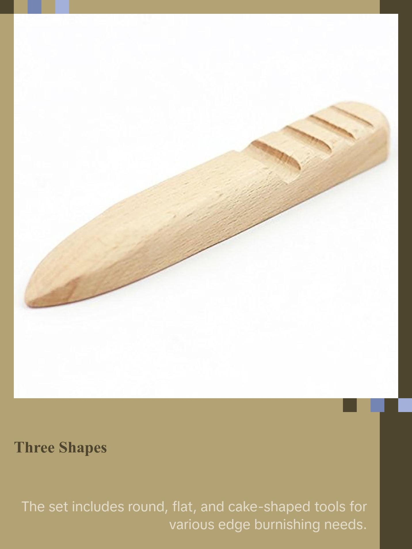 3 Piece Leather Craft Edge Slicker - Wooden Edge Burnisher Set - Round, Flat, Cake Shape