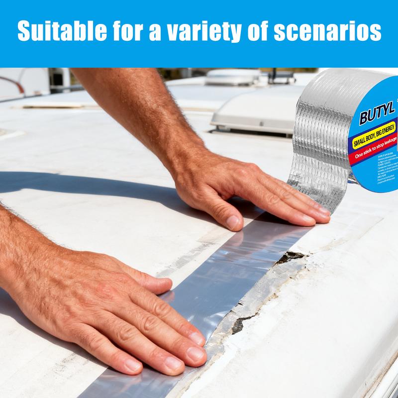 （5.91 in*16.4 ft）Waterproof tape leakage patch butyl tape roof leakage roof color steel tile cracks self-adhesive aluminum foil waterproofing volume