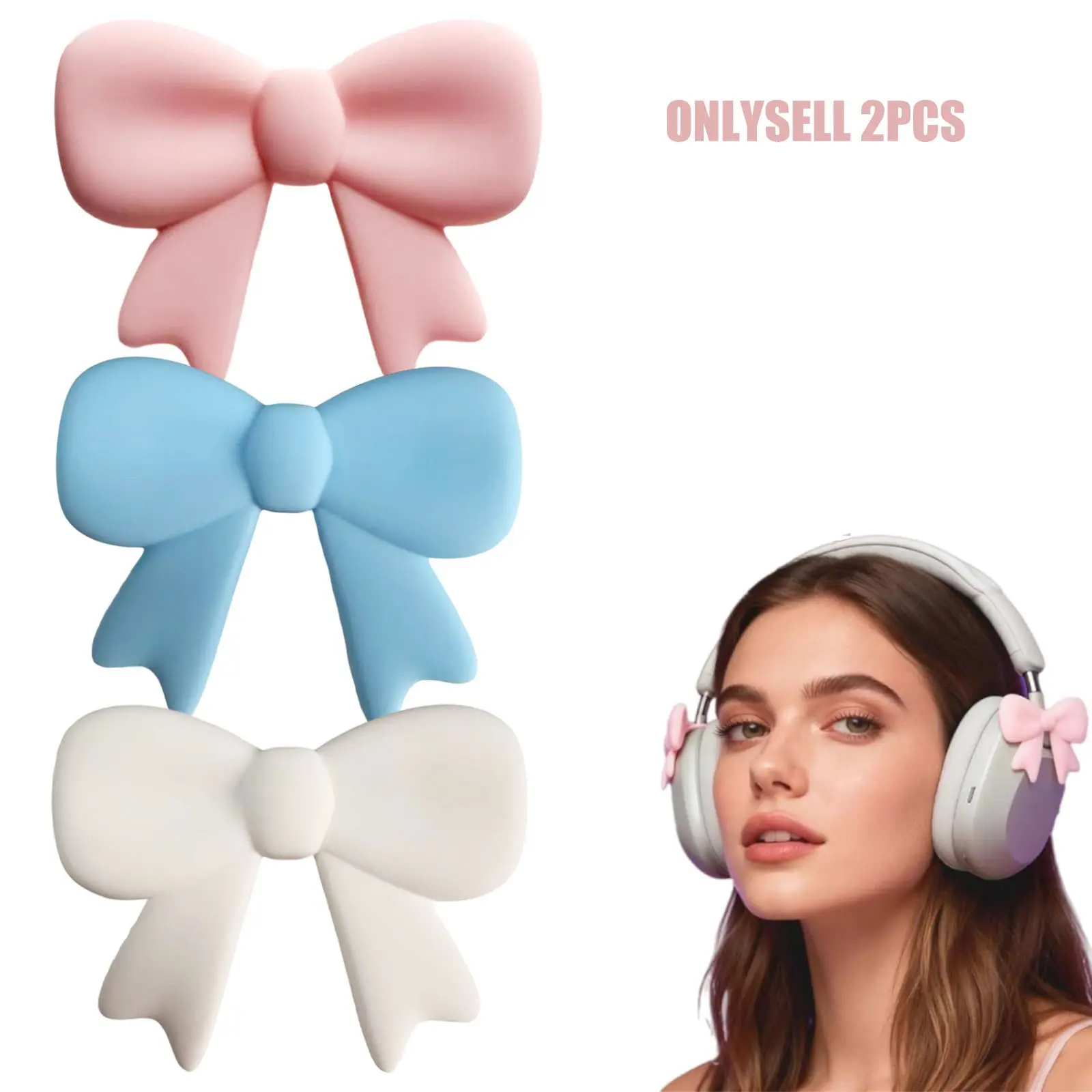 2 Piece Silicone Durable Earphone Accessories Set, Portable Bow Design, Decorative, Ideal for Cross-Border Use, Enhance Your Headphones Decor, Headset, Decoration, Portable Convenience, Quality, Enhanced Decoration