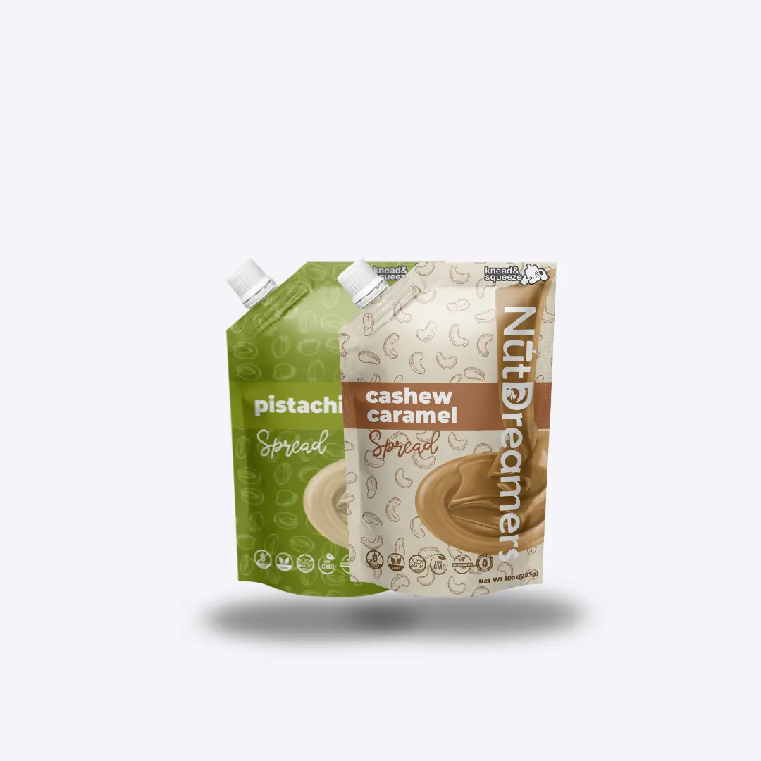 Golden Duo - Pistachio Spread + Cashew Caramel Spread – No Sugar Added, Palm Oil Free, Gourmet Nut Butter Bundle, Sweet Flavor, Vegan Snack, Peanut Free, Pistachio Nut Spreads, Premium Spread