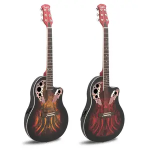 41 inch Cutaway Acoustic-Electric Guitar - Spruce Top, EQ Pickup, Unique Grape Sound Hole for Rich Tone