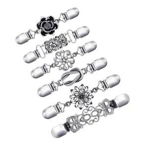 6 Pieces Vintage Sweater Shawl Clips Retro Cardigan Collar Dress Shirt Brooch Clips for Women Wearing, 6 Styles