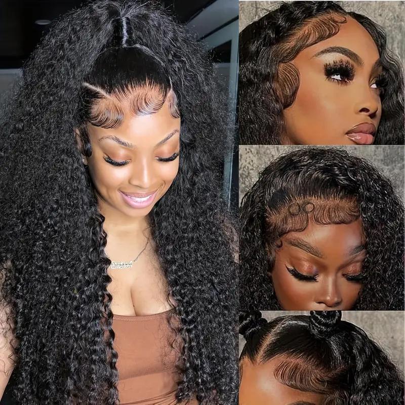 13x4 Lace Frontal Wigs Human Hair Kinky Curly Frontal Wig Brazilian Wave Curly Wigs Human Hair For Women PrePlucked 180% Density Nature Black Color Vacation Hair