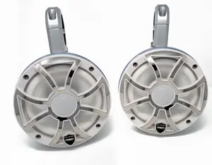 Wet Sounds REVO6-XSW-SS White & Stainless Steel 6.5" LED Speakers in Kicker KMTES White Enclosures with RGB LED Rings