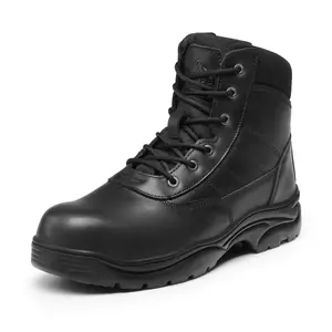 NORTIV 8 Men's Steel-Toe Industrial Worker Leather Work Boots - Black Padded Footwear with Rubber Sole for Walking