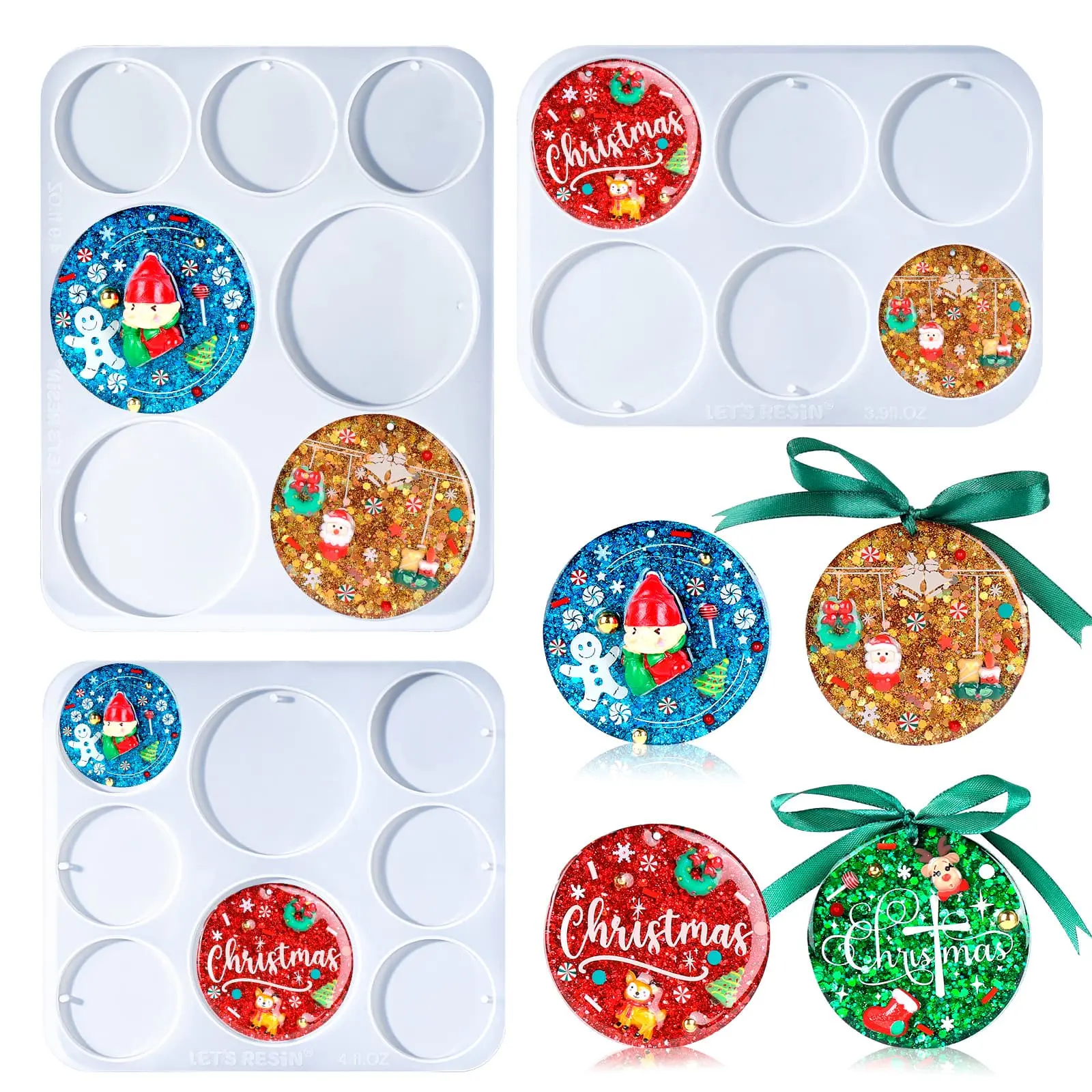 21-Cavities Keychain Resin Molds with Hole, 4 Sizes 2.95'' 2.76'' 2.36'' 1.97'' Flat Circle Round Silicone Molds for Resin, Epoxy Resin Molds for DIY Christmas Ornaments,Wedding Favor- LET'S RESIN