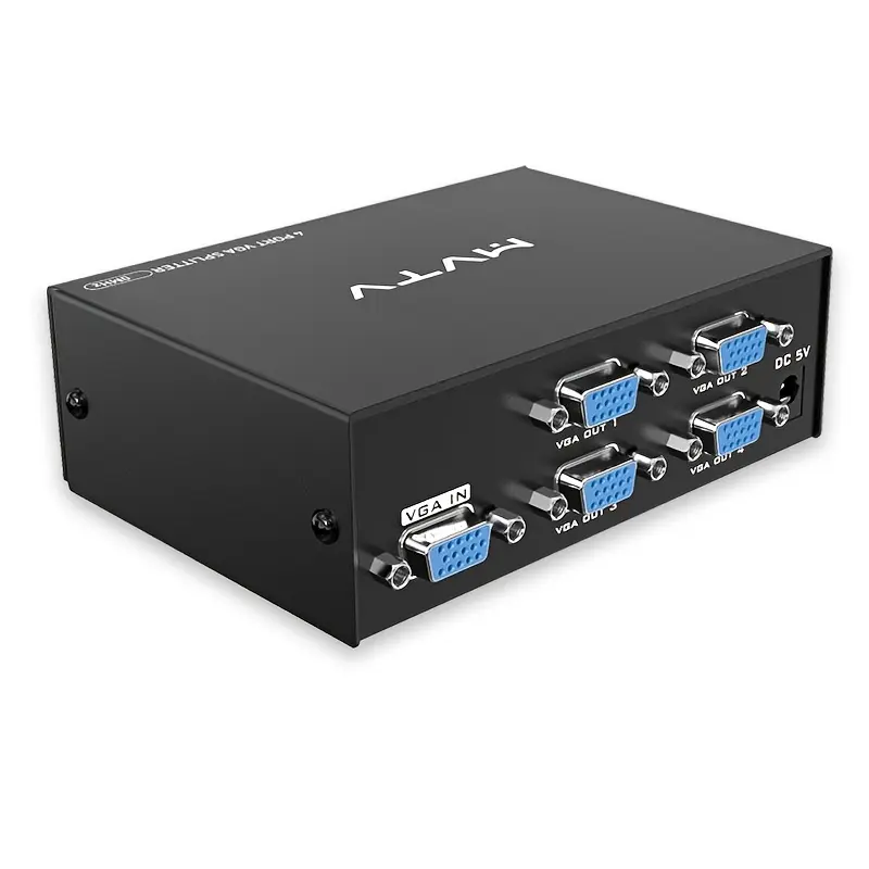 VGA Splitter 1080P Resolution, 200MHz Bandwidth, Metal Case PC To 4 VGA Monitor/Projector