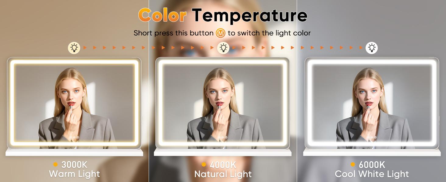 Vanity Mirror with Lights, LED Makeup Mirror with Dimmable 3 Color Modes, Touch Screen Control Vanity Based Mirror Desk Mirror Square White