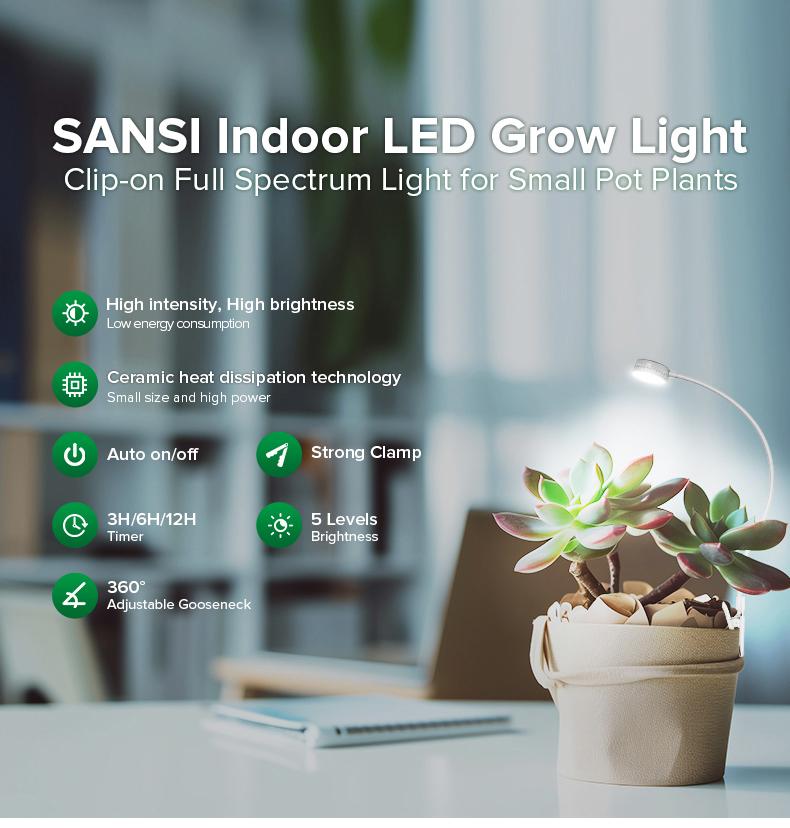 Sansi 5W Indoor Plant Grow Pot Light, USB Powered LED Full Spectrum Plant Light, 360° Adjustable Gooseneck Pot Clip LED Plant Light with 5 Dimming Brightness & 3/6/12H On/Off Timer – Perfect for Springtok Modern Sansi 5W Indoor Plant Grow Pot Light, USB Powered LED Full Spectrum Plant Light, 360° Adjustable Gooseneck Pot Clip LED Plant Light with 5 Dimming Brightness & 3/6/12H On/Off Timer – Perfect for Springtok Modern