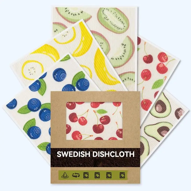 Eco-Friendly Reusable Super Water-Absorbent Swedish Dishcloth - Cellulose Woodpulp Sponge Cloth for Kitchen Cleaning