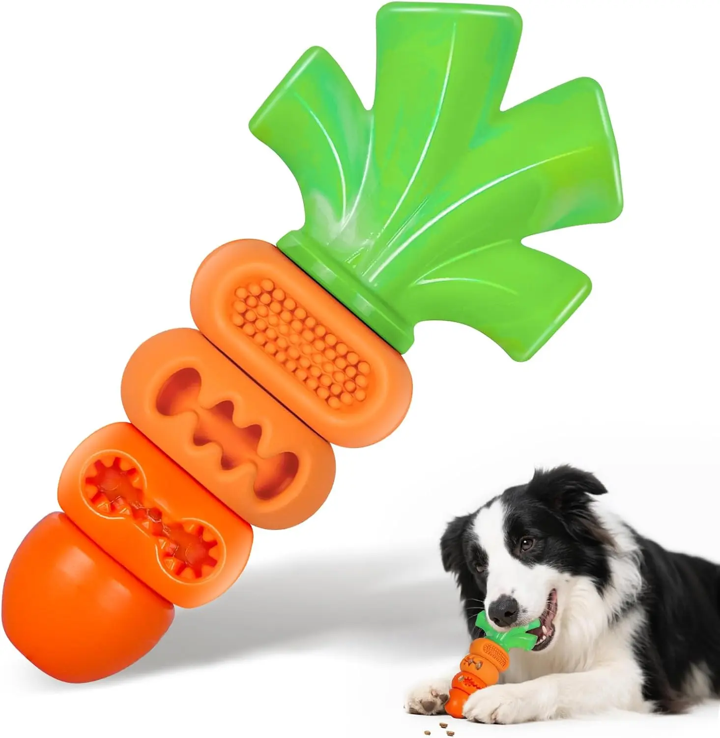 Apasiri Aggressive Chewer Dog Toys, Durable Carrot Leaf Design for Teeth Cleaning & Mental Stimulation