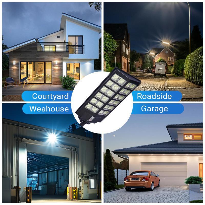 Solar Street Light Outdoor, Super Bright Flood Lamp, 3 Modes Motion Sensor Dimmable Security Light for Yard Garden Road Garage Parking Lot, Solar Lights Outdoor Wall/Pole Mounted with Remote, IP65 Waterproof