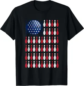 100% Cotton American Flag Bowling Shirt | Bowler Gifts For Bowling Team T-Shirt