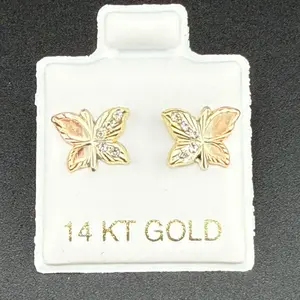 14k gold butterfly earrings 3 color gold