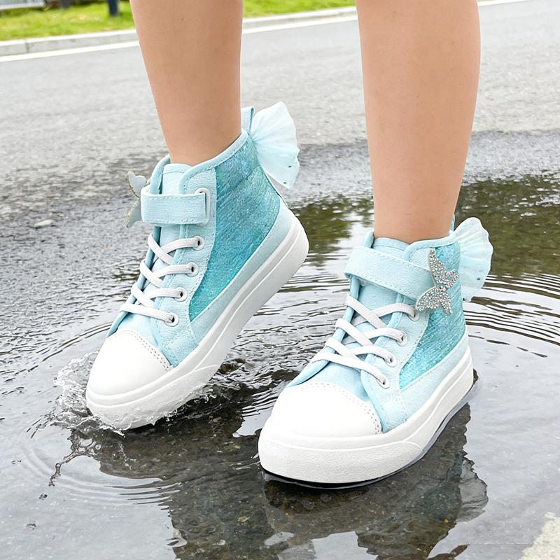 Toddler Sneakers for Girls Boys Canvas High Top Kids Fashion Sparkle Sequins Bow Shoes Running Walking Casual Shoes with Cute Sparkling Butterfly Design