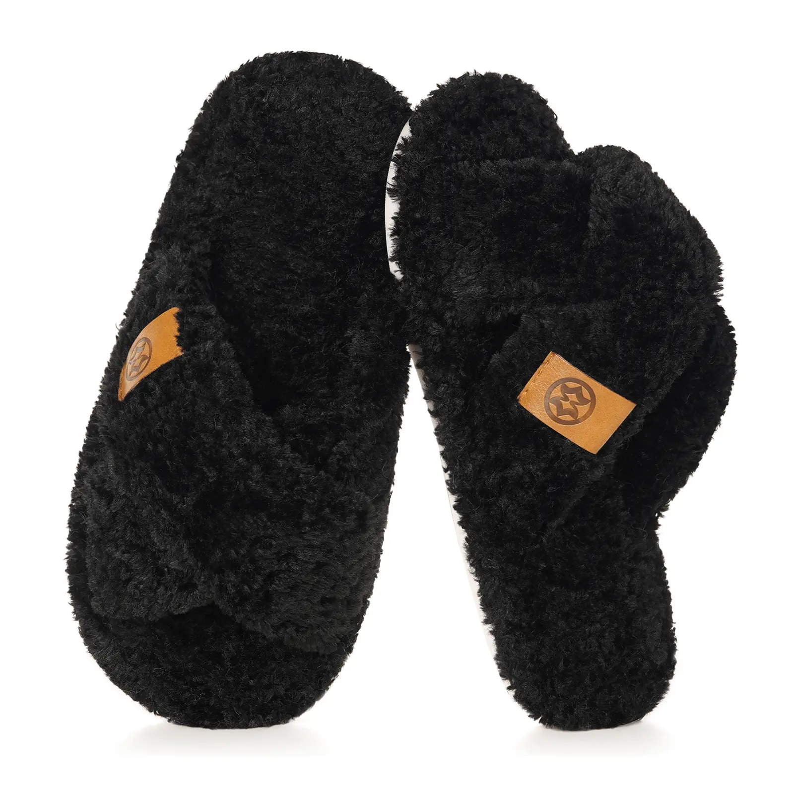 Fuzzy Open Toe Slippers for Kids Girls Boys House Slipper Soft Memory Foam Cozy Cross Band Non-Slip Lightweight Slip On Home Bedroom Slippers Indoor Outdoor
