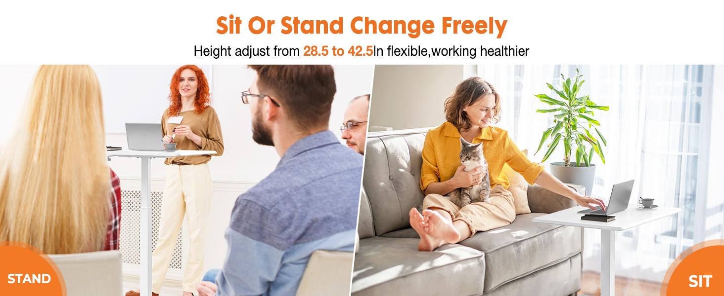 Small Mobile Rolling Standing Desk - Overbed Table, Teacher Podium with Wheels, Adjustable Work Table, Rolling Desk Laptop Computer Cart for Home, Office, Classroom