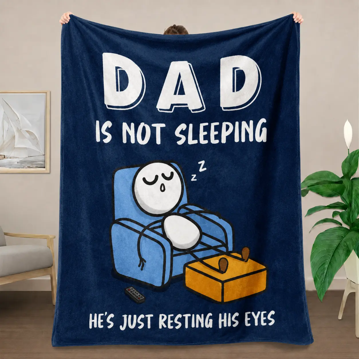 Funny Dad Sleeping Throw Blanket - "Dad Is Not Sleeping, He'S Just Resting His Eyes" - Soft Flannel All-Season Couch & Office Blanket - Birthday, Father'S Day, Birthday Gift For Dad - Funny Laziness Prank Present - Cozy Home Decor For Dad
