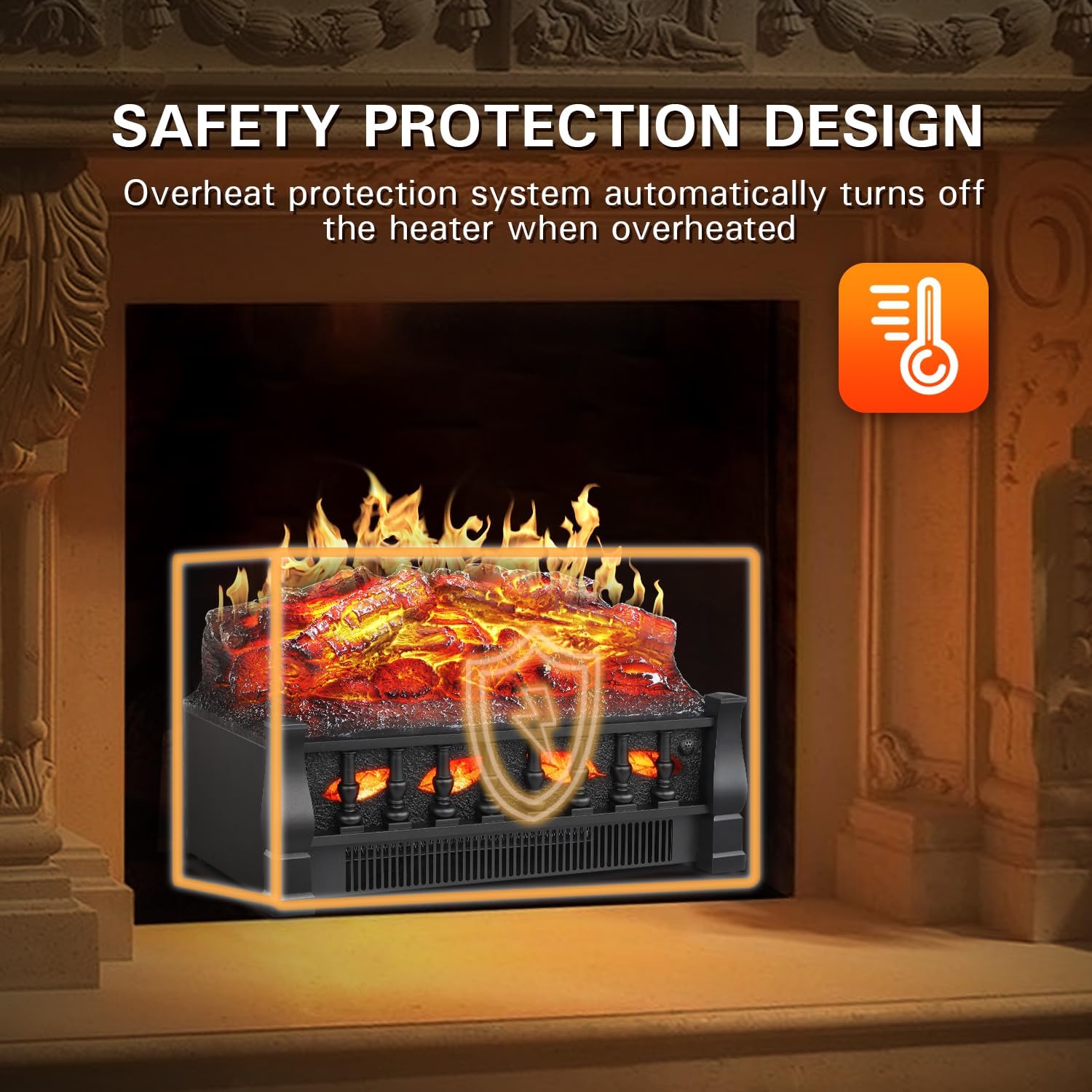 R.W.FLAME Electric Fireplace Insert Log Heater 21",750W/1500W Adjustable 5 Flame Brightness&Speed, Fireplace Insert with Realistic Ember Bed&Traditional Brown Log,Overheat Protection&Remote Control