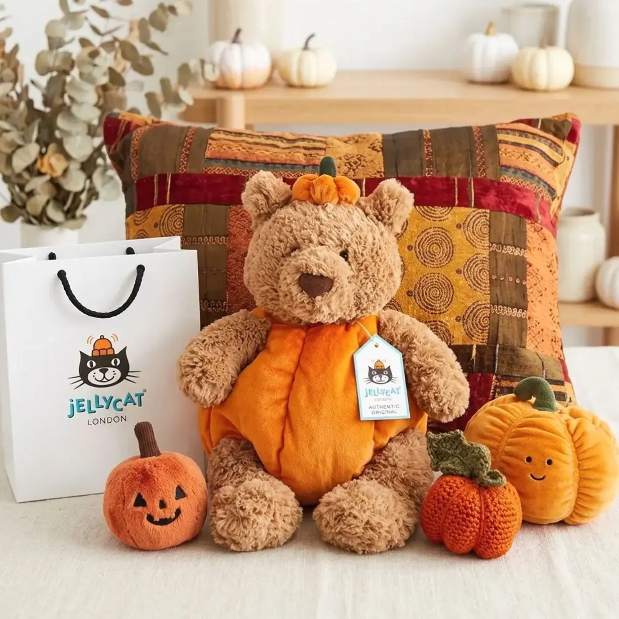 Official Jellycat Pumpkin Plush Bear | Ready to Ship from US | Free Jellycat Gift Bag Included