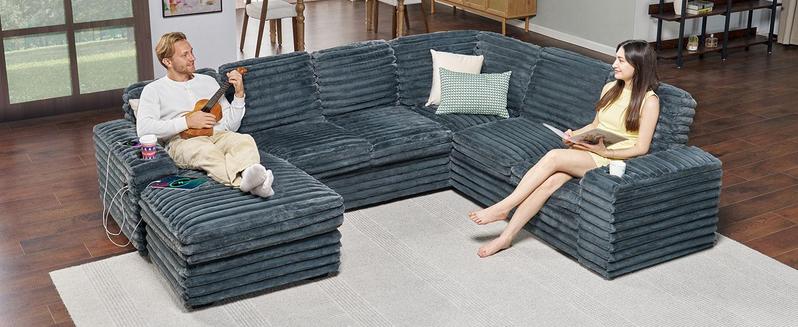 【Ships in 2 Boxes】AMERLIFE 112 Inch Oversized Couch for Living Room, U Shaped Sofa with Storage Chaise, Sectional Sofa Seater with Type-C & USB Ports,  Interior High-density Foam, Comfy & Durable, Modern Home Design