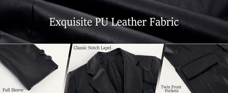 Tankaneo Womens Oversized Leather Jacket Long Sleeve Faux Leather Blazer Lapel Button Down Leather Shacket Coat with Pockets