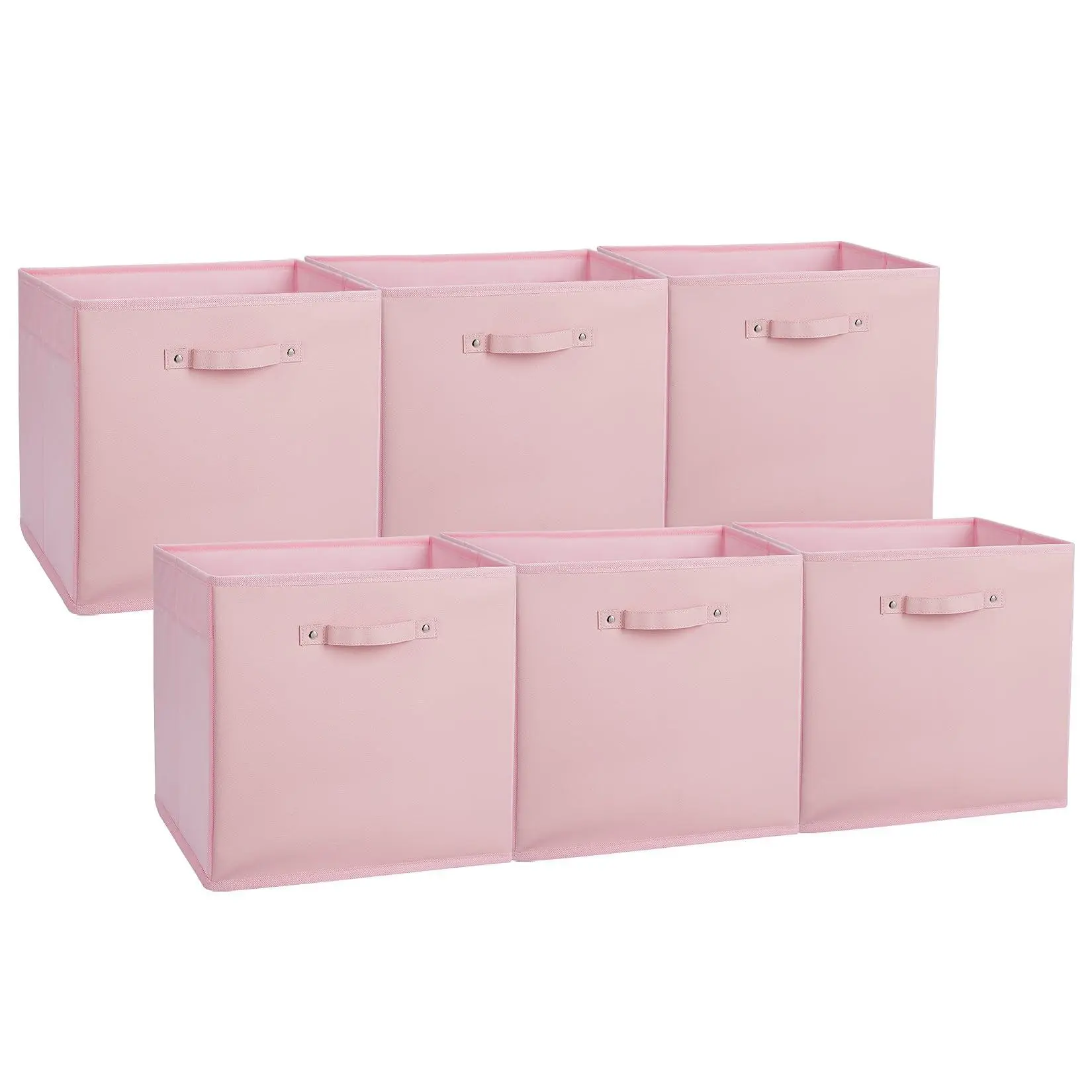 GARVEE 6-Pack 13 in Fabric Storage Bins with Faux Leather Handles, Foldable Cube Organizer Baskets for Shelves, Room Decor, Collapsible Clothes & Toy Holders, Pink