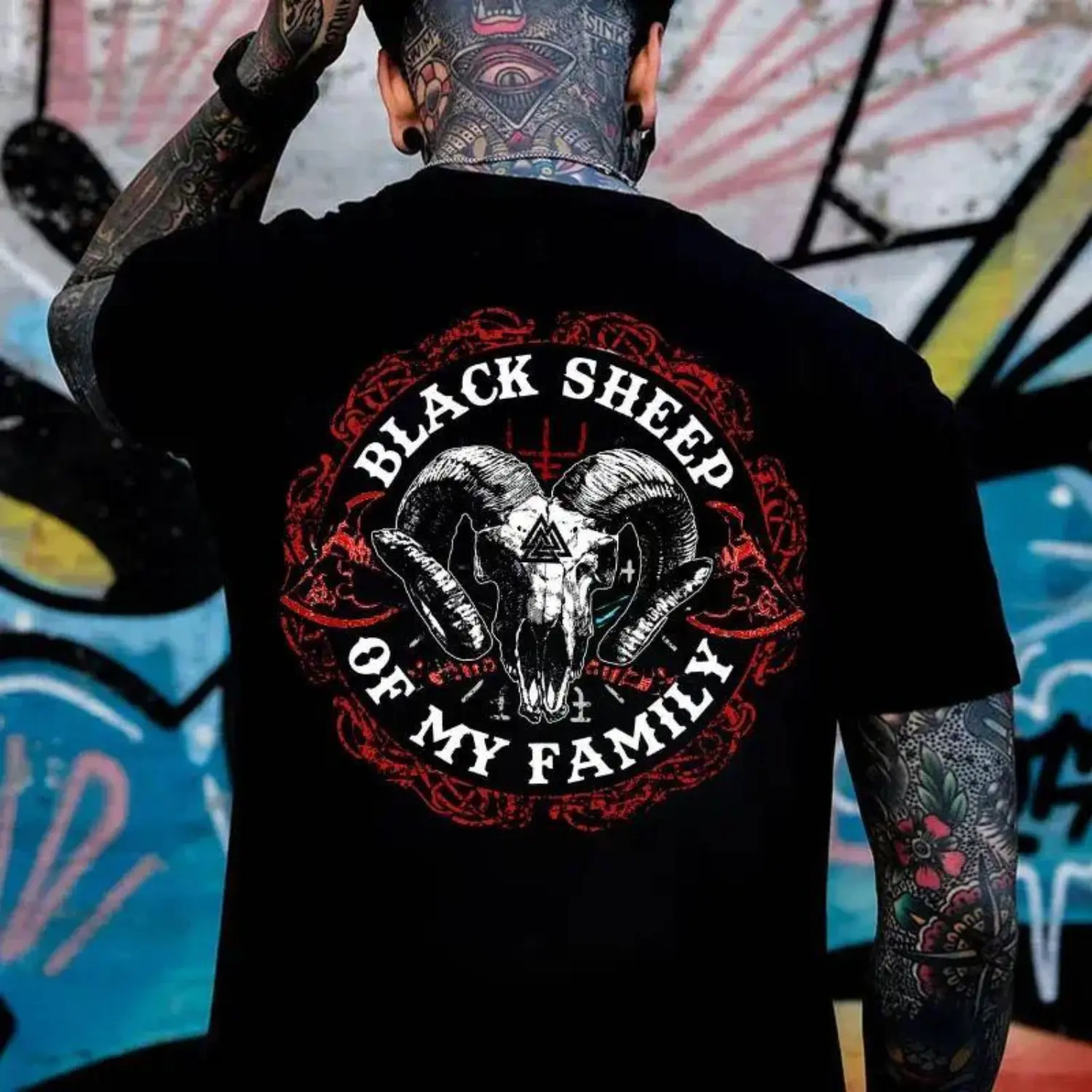Mens Short Sleeve Premium Cotton Graphic T-Shirt - Black Sheep Of The Family Print, Menswear, Sporty Chic Streetwear Casual Sports Top, Graphic T Shirts