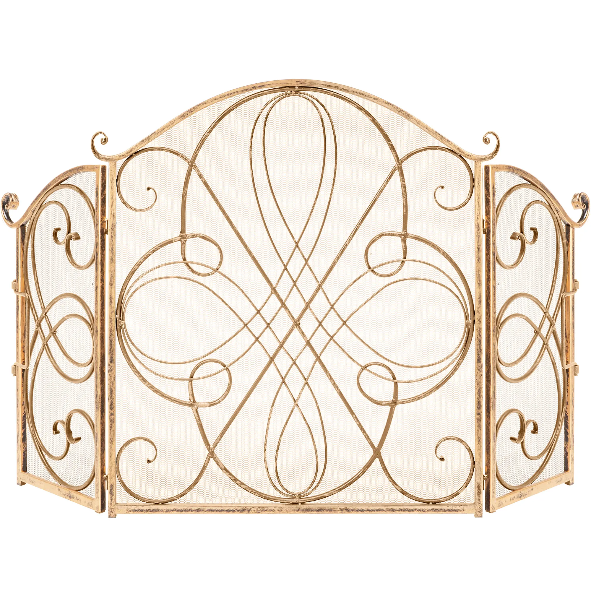 Best Choice Products 3-Panel 55x33in Wrought Iron Fireplace Safety Screen Decorative Scroll Spark Guard Cover