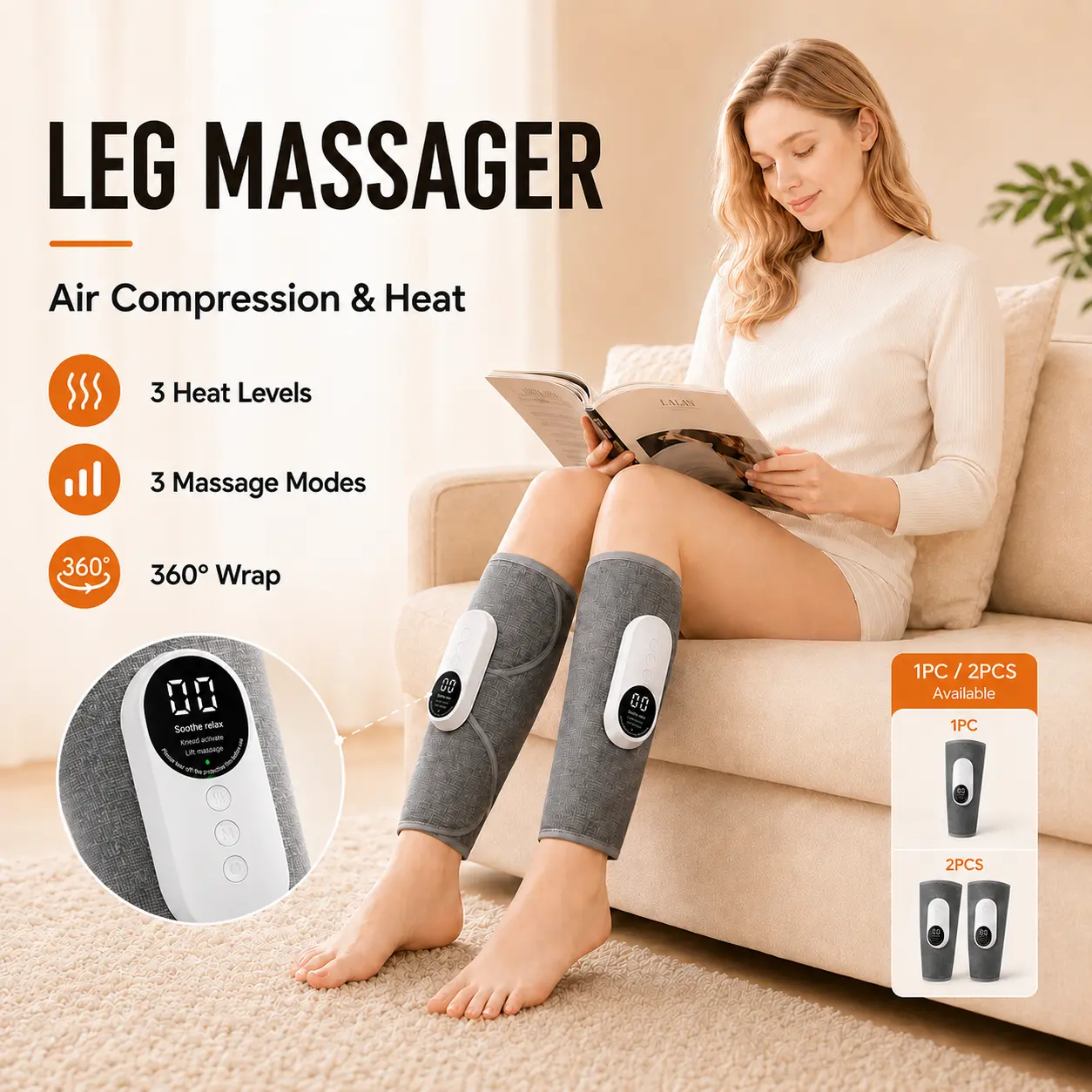 AERLANG Leg Massager for Circulation and Pain Relief, Calf Air Compression Massager with Heat, Leg Massager with 3 Intensities, 3 Modes, Easy to use, Muscle Relaxation, Gifts