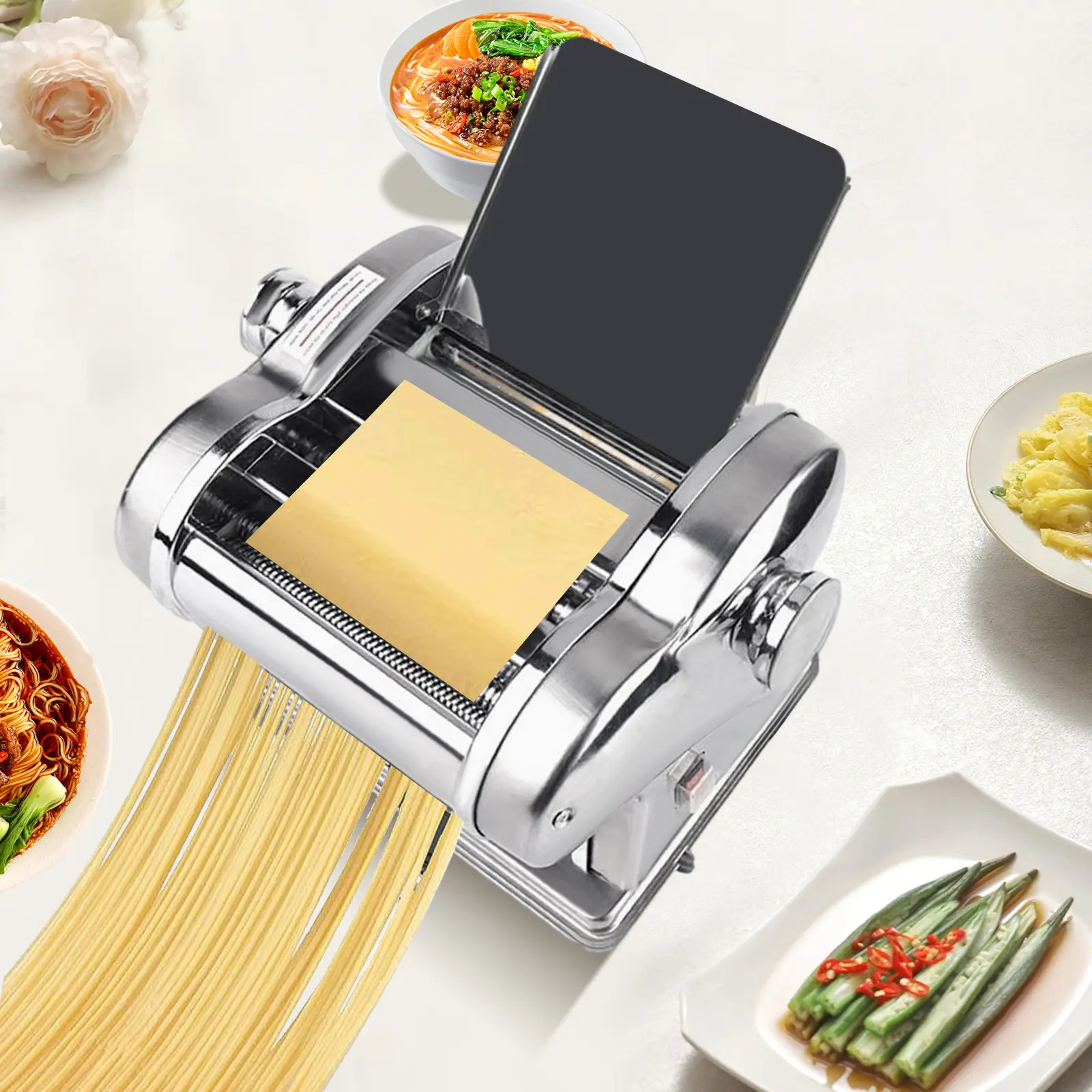 Electric Noodle Maker Machine, 410 Stainless Steel Pasta Maker with 8 Thickness Settings & 2 Cutters, for Flat Noodles
