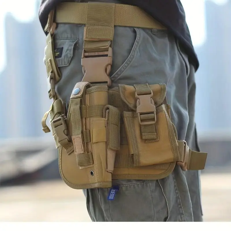 Tactical Drop Leg Holster, Detachable Nylon Wrap-Around Thigh Rig with Magazine Pouch, Adjustable Anti-Slip Straps and Quick Release Buckle, Tactical Equipment, Adjustable Size, Adults