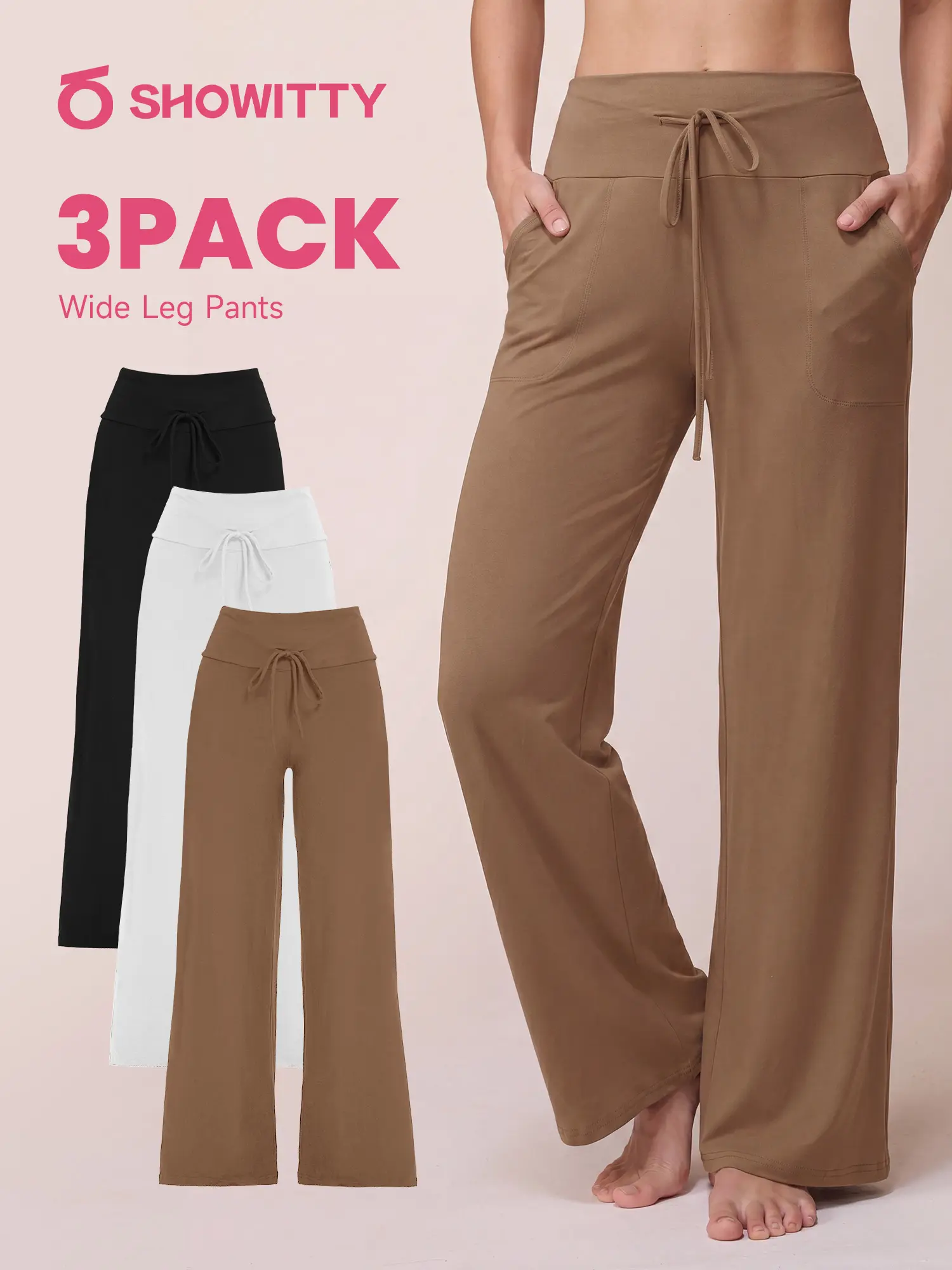SHOWITTY 3 Pack Women's Wide Leg Pants with Pockets – High Waisted Loose Fit Sweatpants for Yoga, Workout & Lounge #tiktokshopsummersale