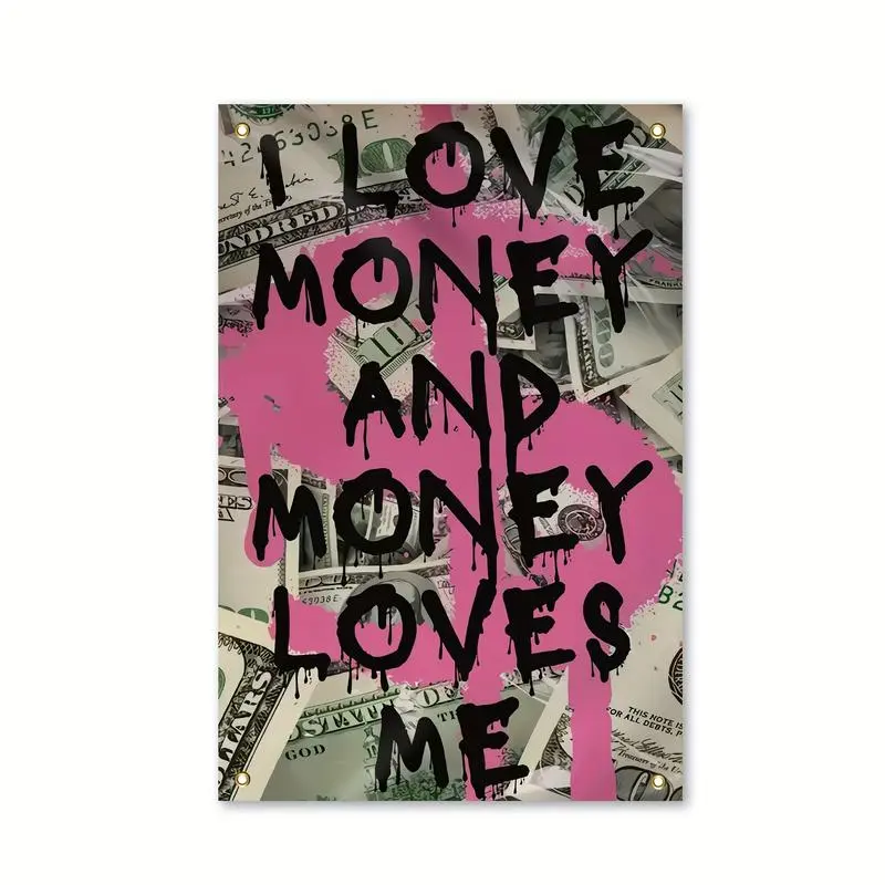 I Love Money Graffiti Print Tapestry - Easy to Hang Living Room Wall Decor, Room Art, Contemporary/Beach/Custom Art Decorated Tapestries for College Dorms, Home Decoration Gifts (30x40 in), Contemporary Art Print Tapestries